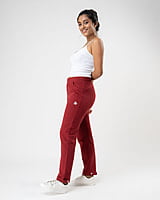 Red - Organic Cotton Straight Fit Pants For Women Red - Organic Cotton Straight Fit Pants For Women