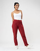 Red - Organic Cotton Straight Fit Pants For Women Red - Organic Cotton Straight Fit Pants For Women